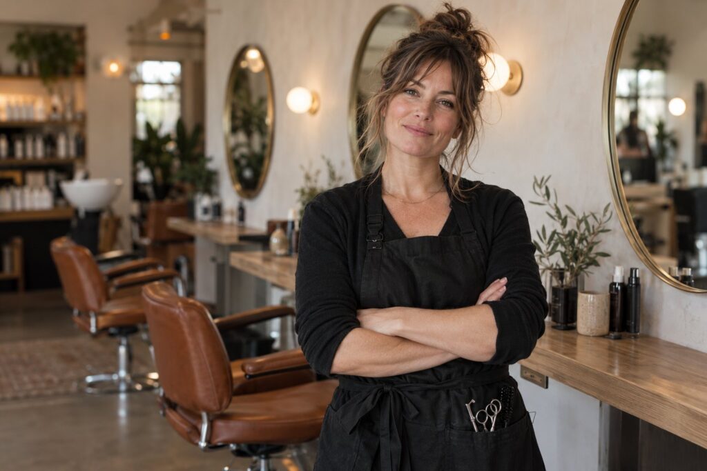 Tess Calloway, owner of Wren, in her black apron at the studio